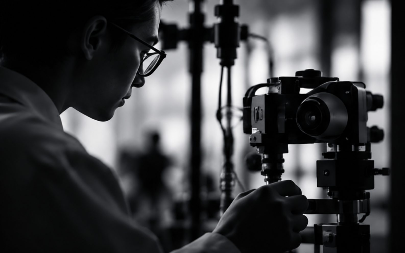 An engineer working with precision technology